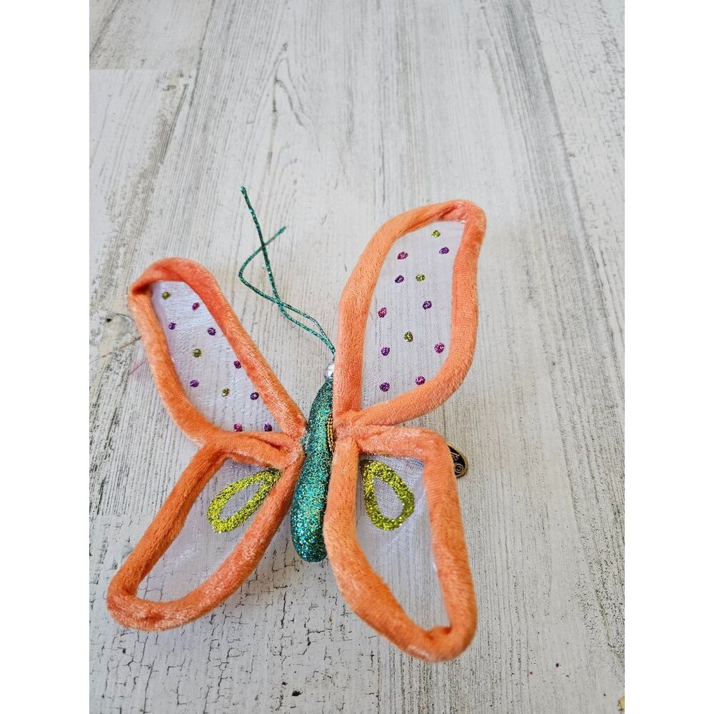 Katherine's collection velvet orange butterfly clip ornament Xmas glitter tree b